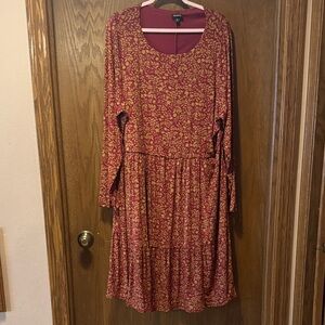 Torrid Burgundy and Mustard Long Sleeve Dress